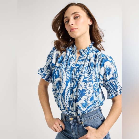 MILLE marni top in blue hibiscus SzXL - Picture 1 of 12